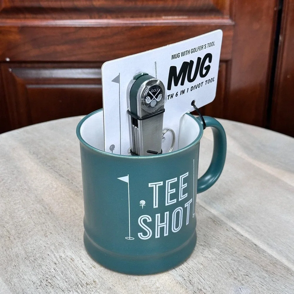 Tee Shot Golf Mug With 6-in-1 Divot Tool Festive Voice Green 12 oz New